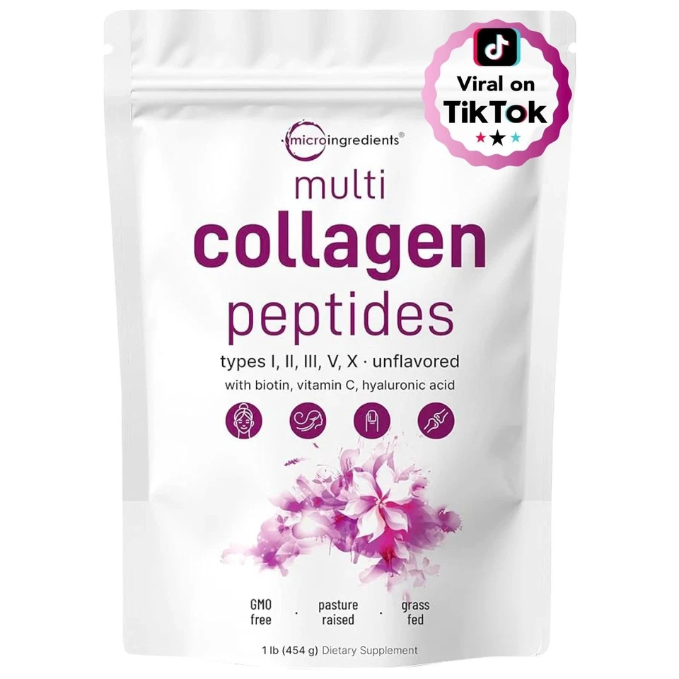 Unflavored Multi Collagen Peptides 16oz - Types I-II-III-V-X | Micro Ingredients - Image 2 of 4