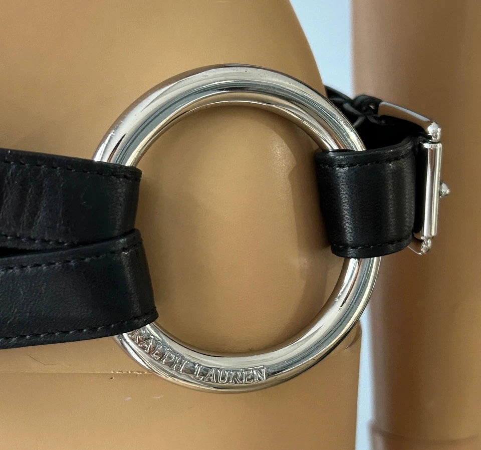 RALPH LAUREN Equestrian Belt Black Leather Tri Strap O-Ring Silver metal Size S - Image 2 of 4