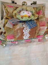 Vintage Mixed Media Velvet Lace Kiss Lock Handbag