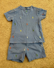 Polo Ralph Lauren Boys 3T 4T Blue All Over Pony Shirt Shorts 2 Piece Set
