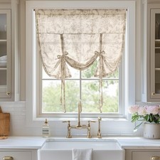 Tie Up Curtains, Linen Tie Up Valance for Living Room, Floral Window Panel with