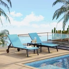 Set of 3 Pool Lounge Chairs with Wheels & Side Table 5-Position Adjustable Patio