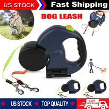 Retractable Reflective Dual Pet Leash Lead 360° Swivel & 3M Tangle-Free Strap
