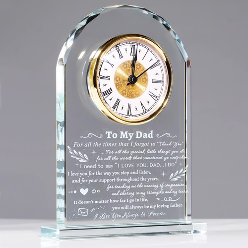 YWHL To My Dad Clock Gifts from Daughter Son, Laser Engraving Glass Clock Gif...