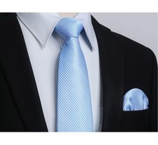Ties for Men Light Blue Mens Tie and Pocket Square Set Baby Blue Silk Wedding...