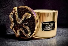   Bath  Body Works Halloween 3-Wick Candle  Wicked Vanilla Woods  W/Snake Lid