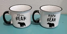 Clay Art Mama Bear & Papa Bear Coffe Mugs Black Amd White Set Of 2