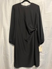 David Warren NY Black Dress NWT Lined Sz 14 Shoulder Pads Sheer Sleeves Party