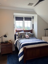 pottery, barn, kids, bedding, navy, and white stripe duvet full