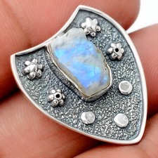 Rainbow Moonstone Rough - India 925 Sterling Silver Pendant Jewelry P-1477