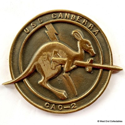USS Canberra CAG2 CA7 BRONZE Tampion US Navy Plaque Crest Kangaroo Australia