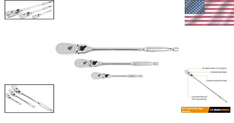 1/4", 3/8", 1/2" Drive Teardrop Ratchet Set - Image 2 of 4