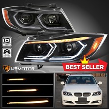 Fits 2006-2011 Bmw E90 E91 3-series Sedan Black Projector Headlights Led Tube