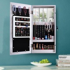 Jewelry Cabinet Wall Door Mounted JJewelry Boxes Organizer w/Mirror Woman Gifts