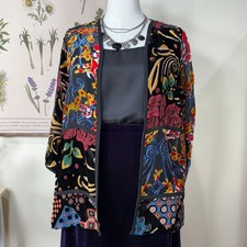 Floral Patchwork Burnout Velvet Jacket Whimsigoth Dark Fairy Y2k Artsy Boho PS