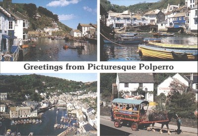 Polperro Cornwall UK Postkarte Malerischer Hafen John Hinde Pferdekutsche