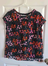 NWT Banana Republic black floral washable silk blouse, Size XS