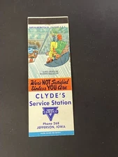 Vintage Iowa Matchbook “Clyde’s Conoco Service Station” Jefferson