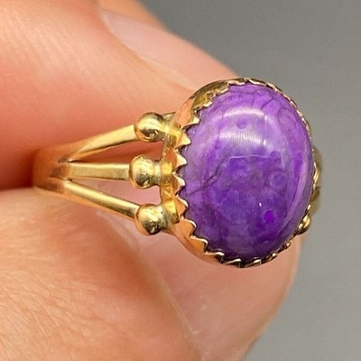 Vintage Navajo Will Denetdale Native Sugilite 14K Gold Ring Size 6.75
