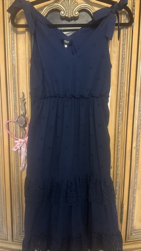 Aqua Girls Size 10 NWT! Navy Blue Eyelet Bows And Ruffle Dress!
