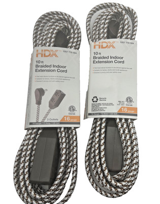 HDX Extension Cord 2 Prong 3 Outlet 10' 16 Gauge Brown Braided Indoor  Lot of 2