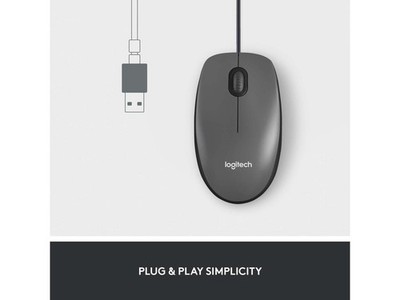 M100 Wired Ambidextrous 3-Buttons USB Mouse with 1000 DPI Optical Logitech