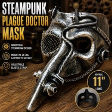 Steampunk Plague Doctor Mask Silver Industrial Gothic Cosplay Long Beak 11"