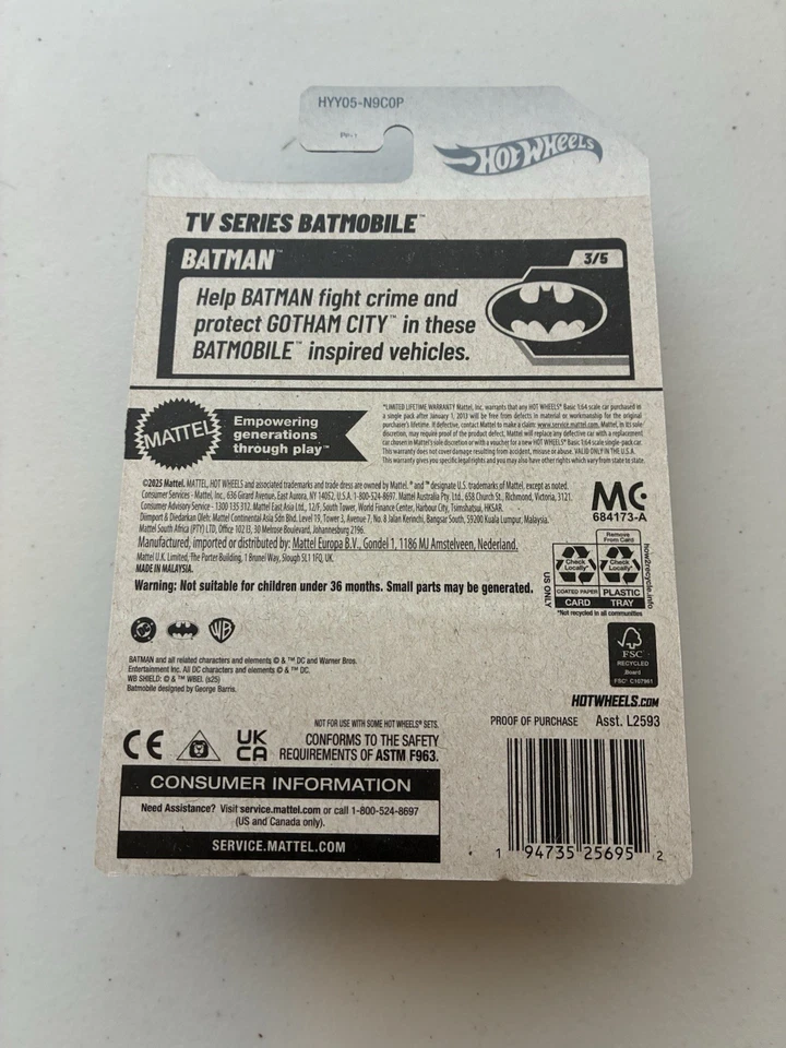 2025 Hot Wheels #103 Batman 3/5 TV SERIES BATMOBILE Burnt Red w/Black MC5 Spoke - Image 2 of 2