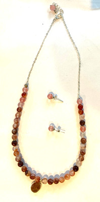 Strawberry Quartz & Rose Gold Necklace & Earring Set 18'' - 20'', pink, variations