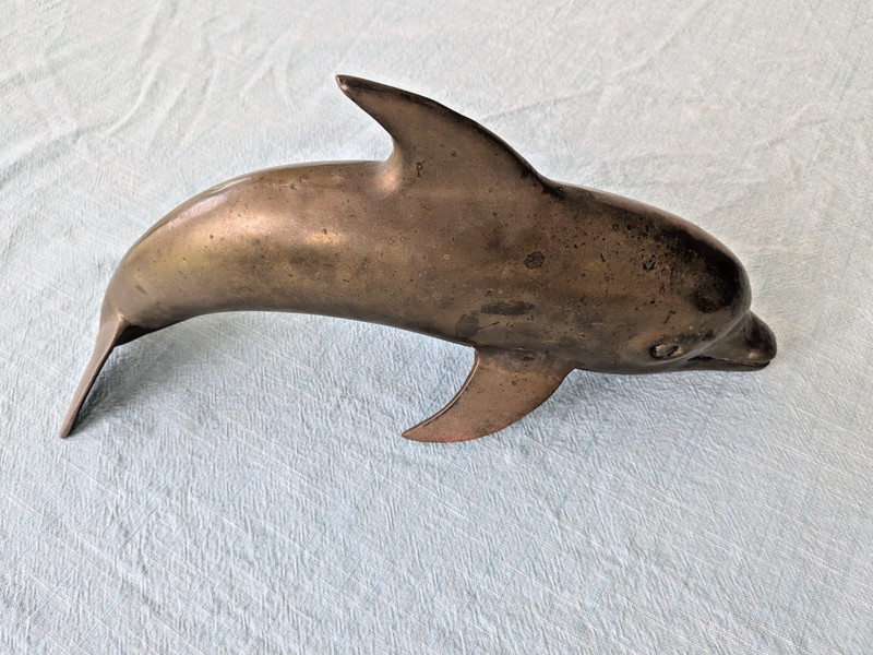 Vintage 1970s Brass Dolphin Sculpture Mid Century Modern Coastal Decor 3.5 lbs