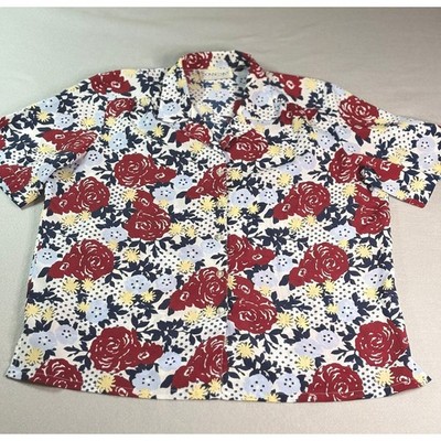 VTG 80's 90's Donnkenny Rose Floral Camp Shirt Blouse Grandmacore Retro