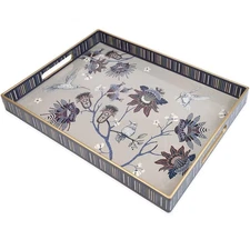 Rectangle Plastic Serving Tray with Handles, Elegant Decorative Tray for Coff...