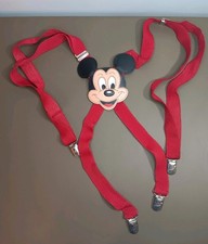 Vintage Walt Disney Productions Mickey Mouse Genuine Leather Suspenders Red