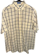 VTG TownCraft Shirt Mens Large Beige Plaid 90s Wrinkle Free Button Down Skater