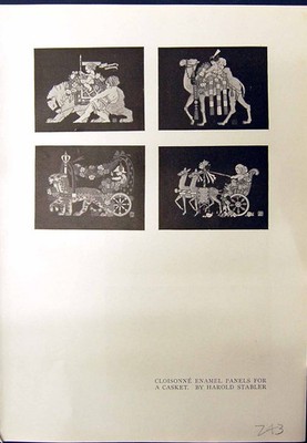 Antiker alter Druck Cloisonne Emaille Tafeln HarStabler Halsketten Anhänger 1913