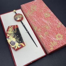 Flower pattern gold leaf hairpin and comb set with box