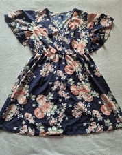 SHEIN Curve Womens Wrap Dress 2XL UK 20 Navy Pink Floral Flutter Sleeve Mini