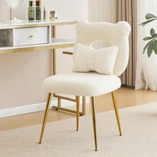 Armless Upholstered Chair for Makeup Vanity, Cute Sherpa Accent Chair