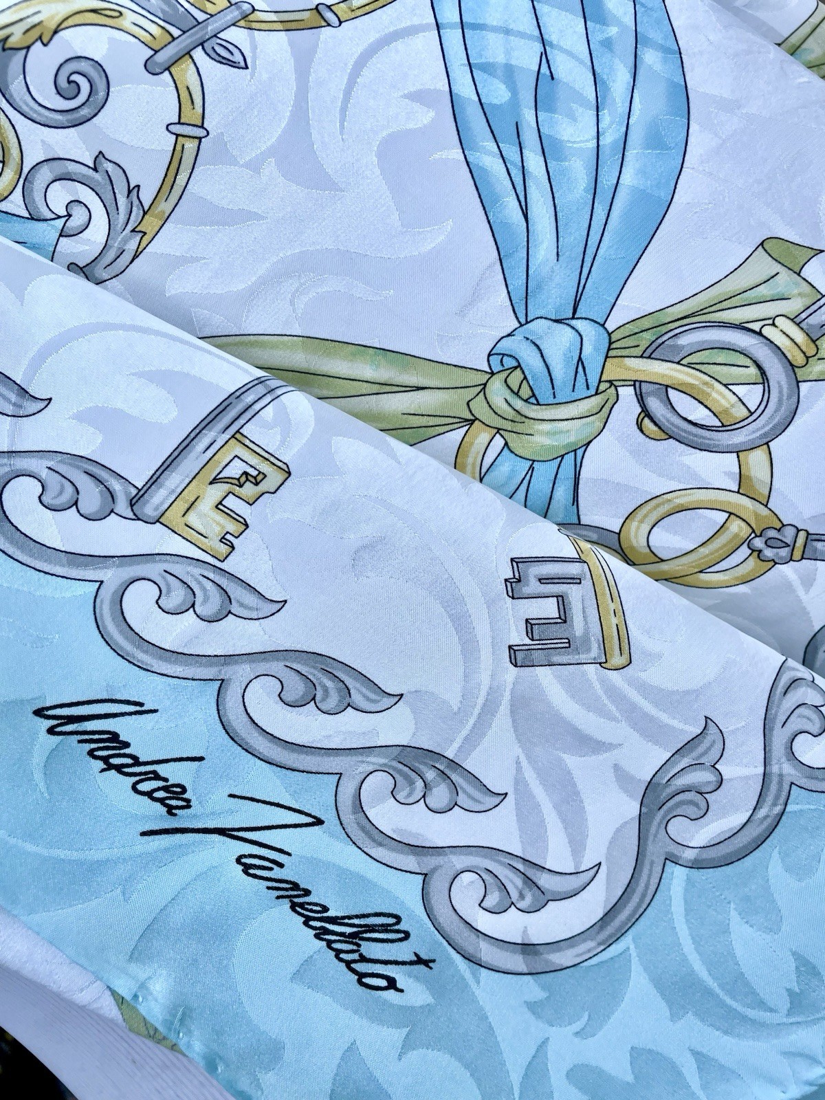 ⁠ Andrea Zanellato Made in Italy Jacquard Scarf Key Ribbon Baroque Ornate #A122 image 3