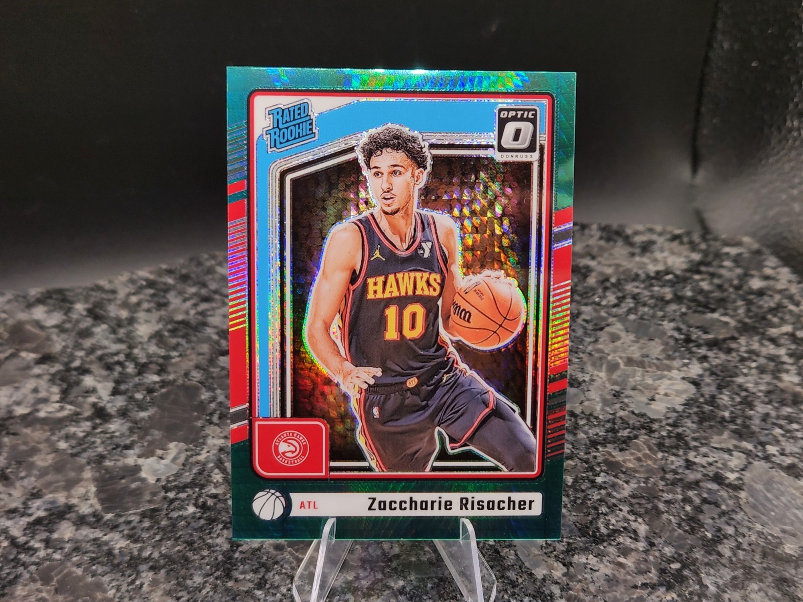 Zaccharie Risacher 2024-25 Donruss Optic #268 Green Hyper Rated Rookie 100/249