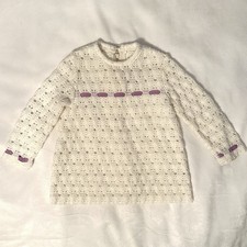 Vintage Youngland Knit Ribbon Detail Sweater Dress Baby Girl 24M ivory purple