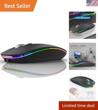 Sleek Matte Black Wireless Mouse with Colorful LED Lights Rechargeable Battery