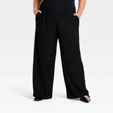Women's High-Rise Sparkle Wide Leg Pull-On Pants - Ava & Viv Black