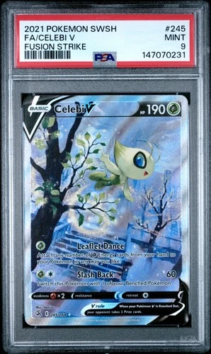 2021 POKEMON SWORD & SHIELD FUSION STRIKE #245 FULL ART/CELEBI V PSA 9