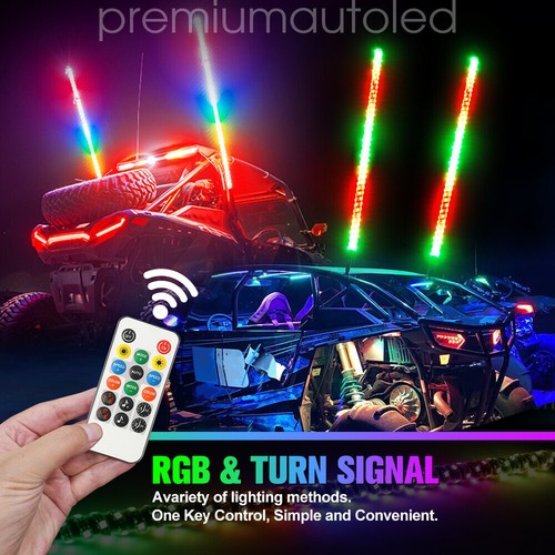 2PCS 3FT Lighted LED Whip Light Antenna RGB Chasing For RZR Can-am X3 UTV ATV - Picture 6 of 9