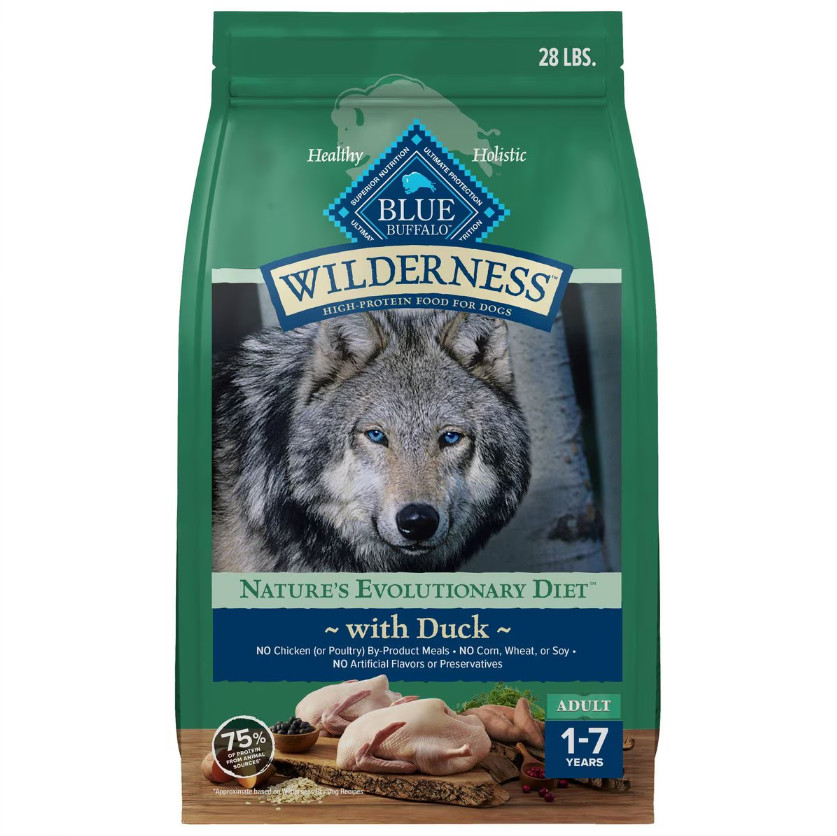 Blue Buffalo Wilderness Adult High Protein Natural Duck Dry Dog Food, 28lb