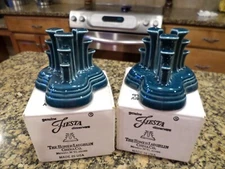 Two Fiesta Juniper Pyramid Candlestick Holders Tripod Retired candle New in BOX