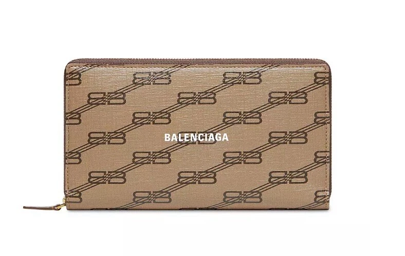 Nuova borsa pochette Balenciaga marrone monogramma BB cerniera rotondo in tela rivestita in tela