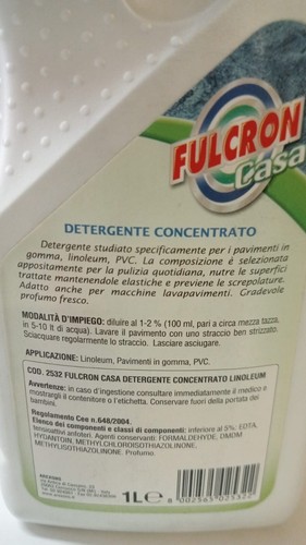 DETERGENTE CONCENTRATO PULIZIA PAVIMENTI IN GOMMA PVC LINOLEUM FULCRON 1 LT. - Foto 5 di 8