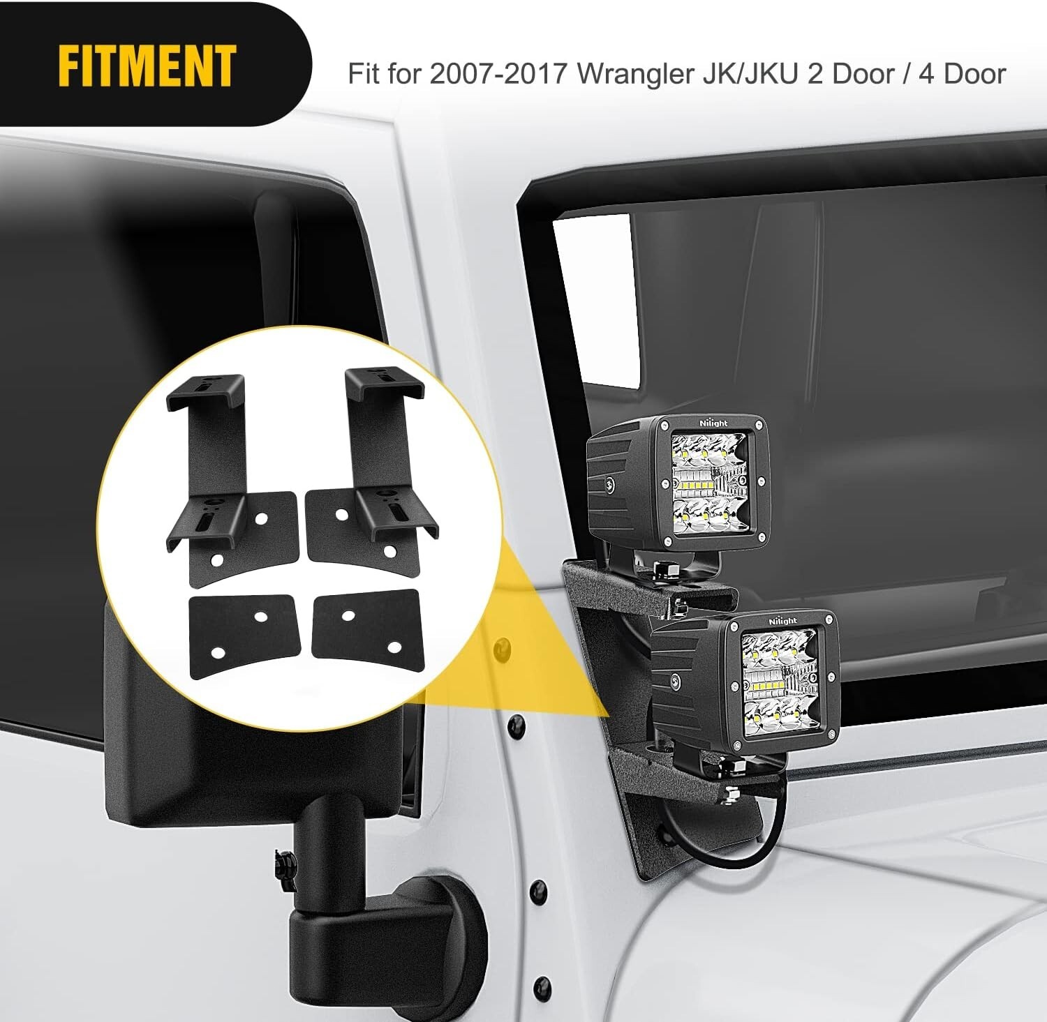 Nilight 2PCS Windshield Hinge Mounting Brackets Dual APillar for